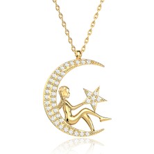 İndigo Takı Altın Kaplama Ay Perisi Gümüş Kolye