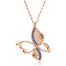 İndigo Takı Nazar Desenli Kelebek Rose Gümüş Kolye