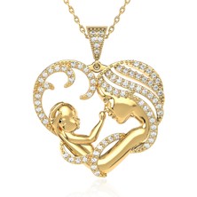 İndigo Takı Kalpli Anne Bebek Altın Kaplama Gümüş Kolye