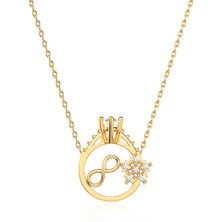 İndigo Takı Kar Tanesi Sonsuzluk Tek Taş Altın Kaplama Gümüş Kolye