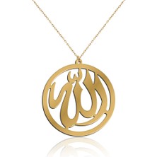 İndigo Takı Sade Allah Yazılı Altın Kaplama Gümüş Kolye