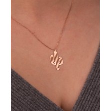 İndigo Takı Sade Kaktüs Rose Gümüş Kolye