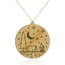 İndigo Takı Sade Kamp Ateşi Altın Kaplama Gümüş Kolye