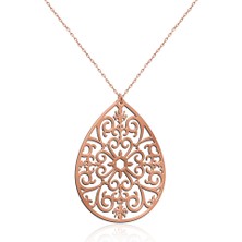 İndigo Takı Sade Desenli Damla Plaka Rose Gümüş Kolye