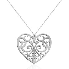 İndigo Takı Sade Desenli Kalp Plaka Gümüş Kolye