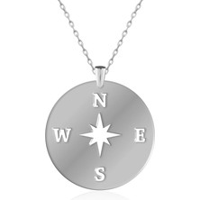 İndigo Takı Sade Pusula Gümüş Kolye