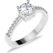 İndigo Takı Yuvarlak Taşlı Beyaz Gümüş Yüzük