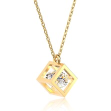 İndigo Takı Sallanan Taşlı Küp Altın Kaplama Gümüş Kolye