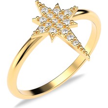 İndigo Takı Kutup Yıldızı Altın Kaplama Gümüş Yüzük