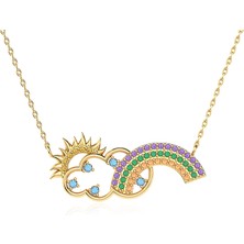 İndigo Takı Renkli Gökkuşağı Altın Kaplama Gümüş Kolye