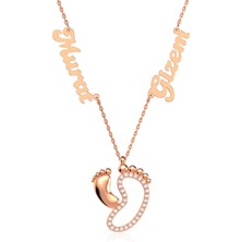 İndigo Takı Isimli Bebek Ayak Izi Gümüş Kolye