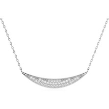 İndigo Takı Taşlı Hilal Beyaz Gümüş Kolye