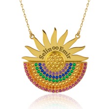 İndigo Takı Isimli Güneş Gökkuşağı Altın Kaplama Gümüş Kolye