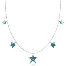 İndigo Takı Firuze Taşlı Beşli Süzme Yıldız Beyaz Gümüş Kolye
