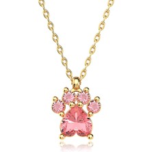 İndigo Takı Pembe Taşlı Kedi Patisi Altın Kaplama Gümüş Kolye