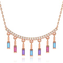 İndigo Takı Renkli Sallantılı Baget Rose Gümüş Kolye