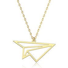 İndigo Takı Sade Kağıttan Uçak Figürü Altın Kaplama Gümüş Kolye