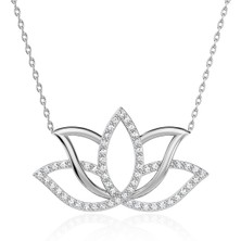 İndigo Takı Taşlı Lotus Çiçeği Beyaz Gümüş Kolye