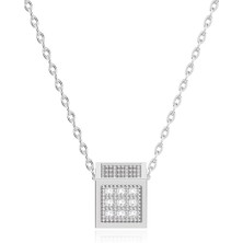 İndigo Takı Pave Taşlı Küp Beyaz Gümüş Kolye