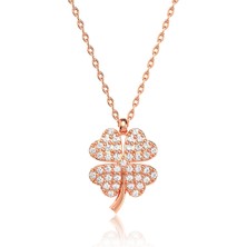 İndigo Takı Küçük Yonca Rose Gümüş Kolye