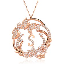 İndigo Takı Çiçek Bahçesi Harfli Rose Gümüş Kolye
