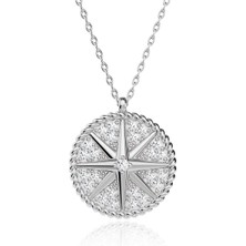 İndigo Takı Yuvarlak Kutup Yıldızı Beyaz Gümüş Kolye