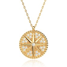 İndigo Takı Yuvarlak Kutup Yıldızı Altın Kaplama Gümüş Kolye