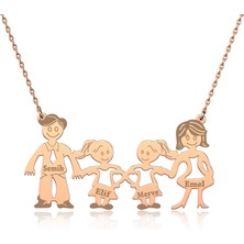 İndigo Takı Isimli Iki Kız Çocuklu Gümüş Aile Kolyesi