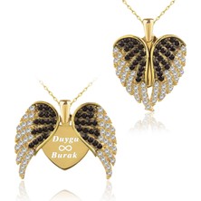 İndigo Takı Aşkın Kanatları Altın Kaplama 925 Ayar Gümüş Kolye Zirkon Taşlı Özel Tasarım