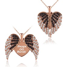 İndigo Takı Aşkın Kanatları Gümüş Kolye Rose Altın Kaplama Zirkon Taşlı 925 Ayar