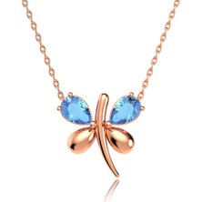 İndigo Takı Aqua Taşlı Küçük Yusufçuk Rose Gümüş Kolye