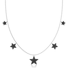 İndigo Takı Siyah Taşlı Beşli Süzme Yıldız Beyaz Gümüş Kolye