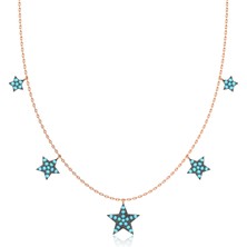 İndigo Takı Firuze Taşlı Beşli Süzme Yıldız Rose Gümüş Kolye