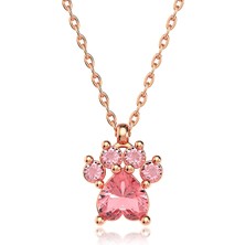 İndigo Takı Pembe Taşlı Kedi Patisi Rose Gümüş Kolye