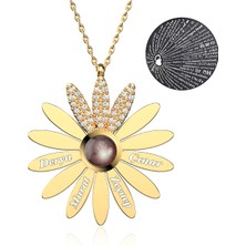 İndigo Takı Isimli Papatya 100 Dilde Seni Seviyorum Altın Kaplama Gümüş Kolye