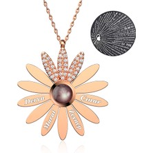 İndigo Takı Isimli Papatya 100 Dilde Seni Seviyorum Rose Gümüş Kolye