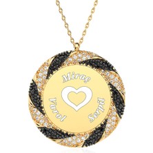 İndigo Takı 3 Isimli Burgu Çerçeve Altın Kaplama Gümüş Kolye