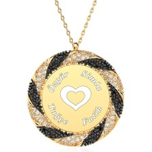 İndigo Takı 4 Isimli Burgu Çerçeve Altın Kaplama Gümüş Kolye