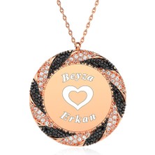 İndigo Takı 2 Isimli Burgu Çerçeve Rose Gümüş Kolye