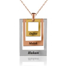 İndigo Takı Üç Isimli Kareler Gümüş Kolye