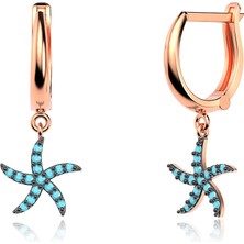 İndigo Takı Turkuaz Taşlı Küçük Deniz Yıldızı Rose Gümüş Küpe