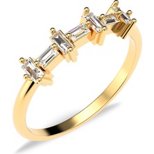 İndigo Takı Mini Çapraz Sıra Baget Altın Kaplama Gümüş Yüzük