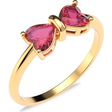 İndigo Takı Kalpli Papyon Altın Kaplama Gümüş Yüzük