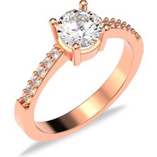 İndigo Takı Yuvarlak Taşlı Rose Gümüş Yüzük