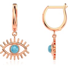 İndigo Takı Turkuaz Göz Rose Gümüş Küpe