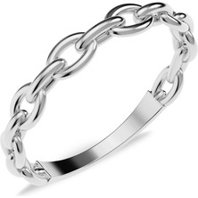 İndigo Takı Sade Zincir Beyaz Gümüş Yüzük