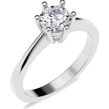 İndigo Takı 6 Tırnak Tek Taş Pırlanta Montür Beyaz Gümüş Yüzük