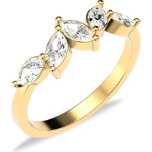 İndigo Takı Sıralı Mekik Taşlı Altın Kaplama Gümüş Yüzük