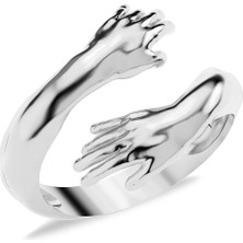 İndigo Takı Sarılan Eller Beyaz Gümüş Yüzük