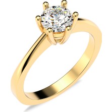 İndigo Takı 6 Tırnak Tek Taş Pırlanta Montür Altın Kaplama Gümüş Yüzük